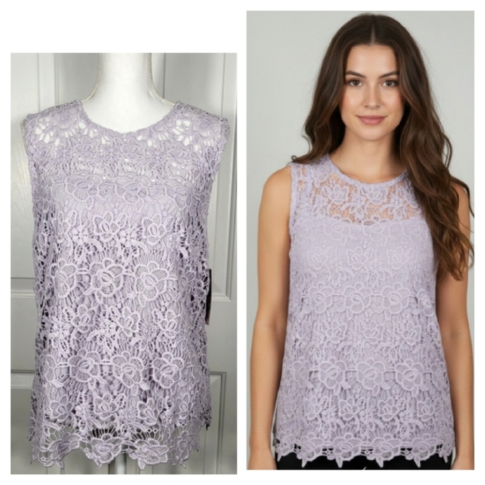 NWT Nanette Lapore Lace Sleeveless Top in Lavender Purple Zipper in Back - Picture 3 of 17